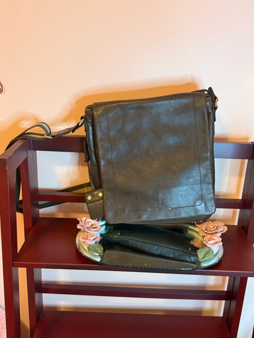 MCM Leather Messenger Bag - Dark Brown Shoulder Bag